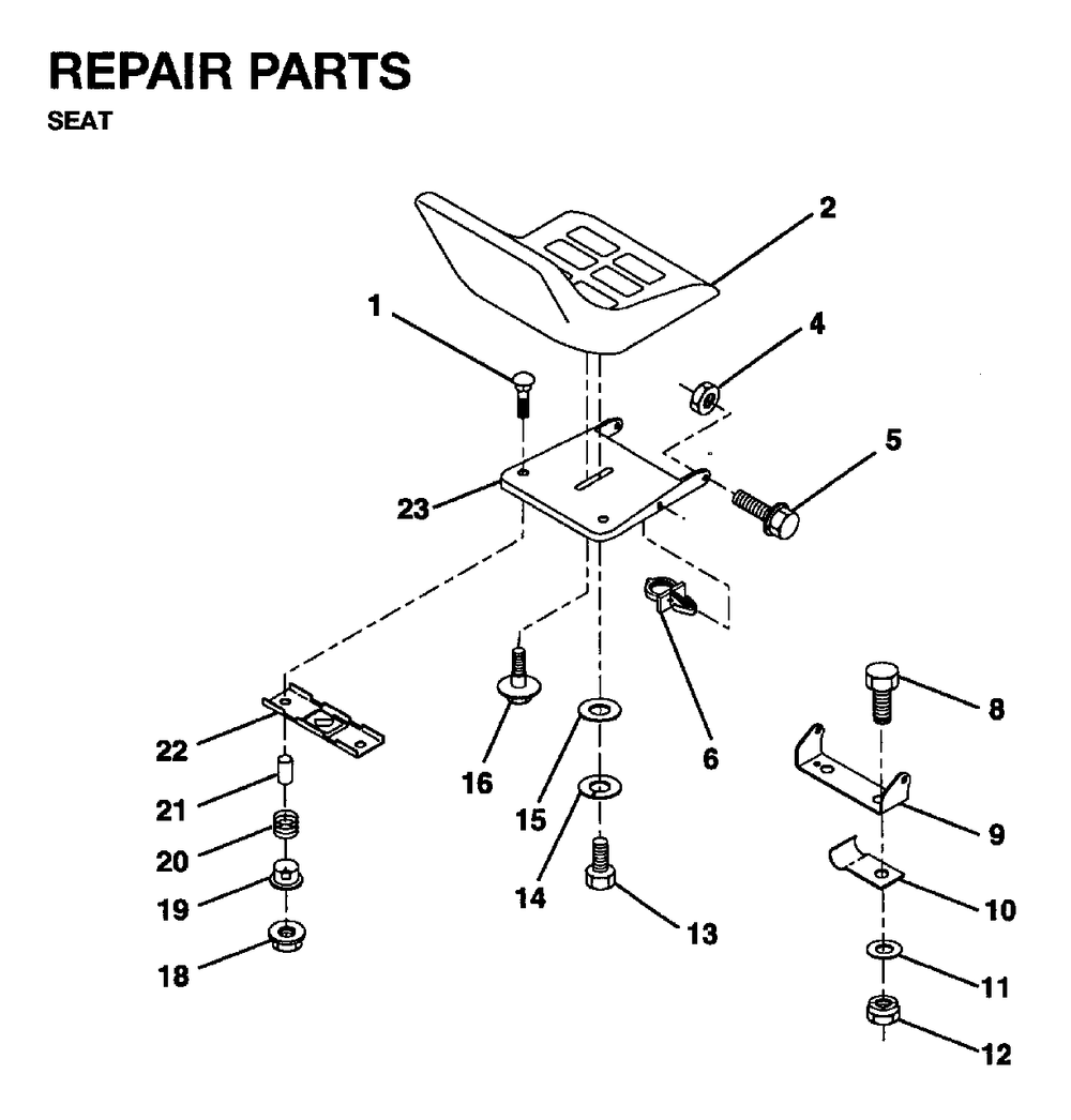 Seat Diagram and Parts List for LR12 1995-01 Jonsered Lawn Tractor