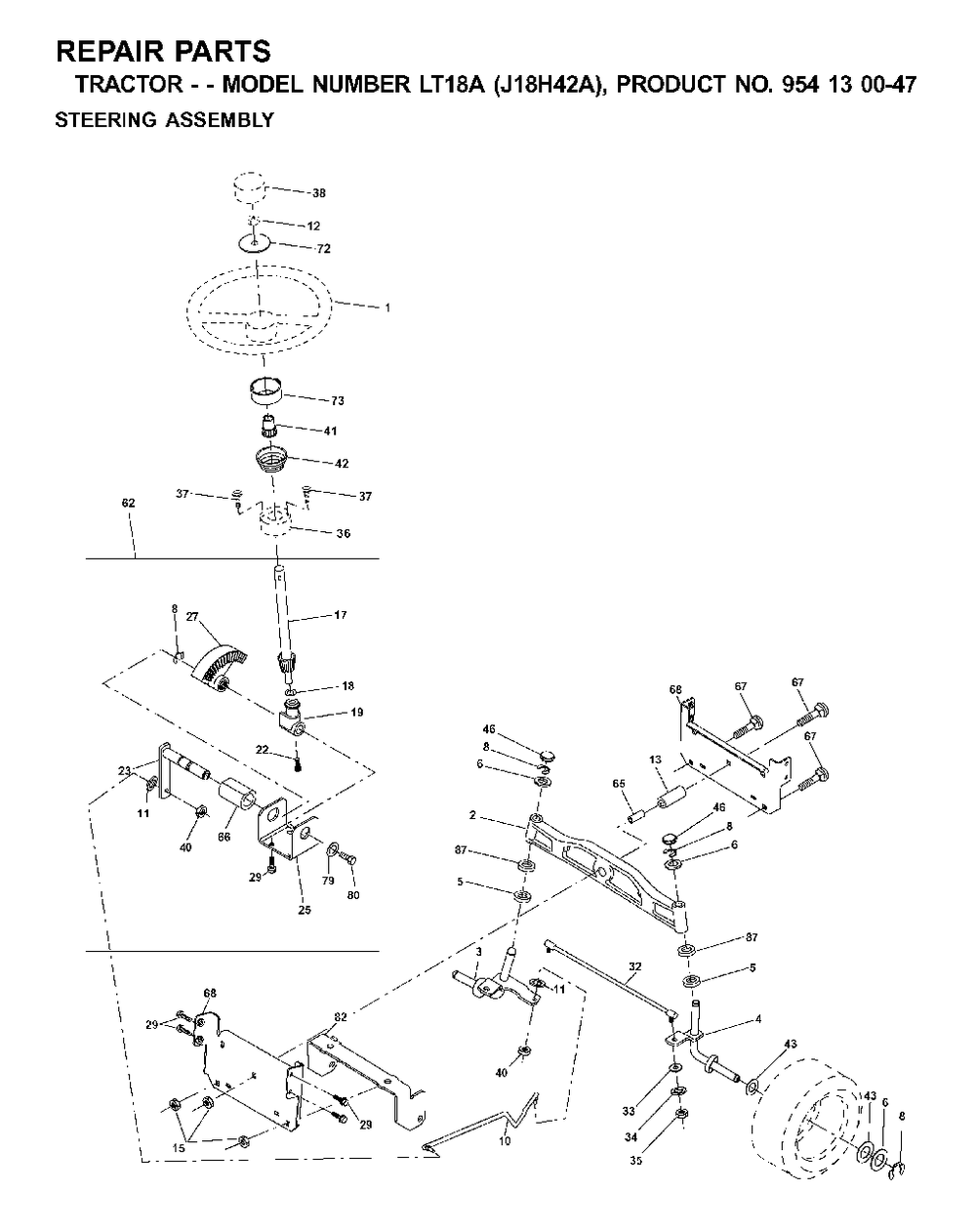 Steering Diagram and Parts List for LT18A (954130047-A)(2001-01) Jonsered Lawn Tractor
