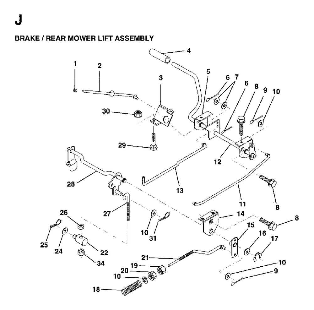Brake / Rear Mower Lift Diagram and Parts List for LRH13 1997-04 Jonsered Lawn Tractor