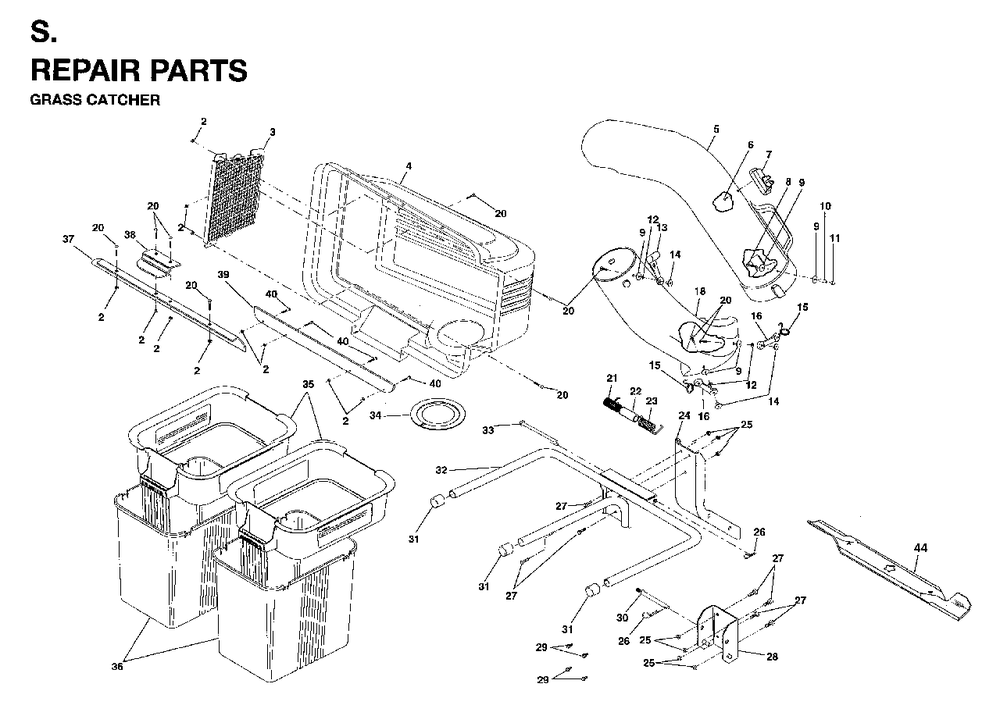 Bagger Diagram and Parts List for LT15 (954820221)(1996-01) Jonsered Lawn Tractor