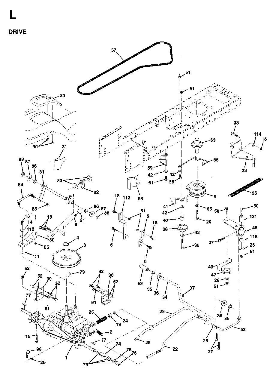 Drive Diagram and Parts List for LT15 (954130003)(1997-04) Jonsered Lawn Tractor