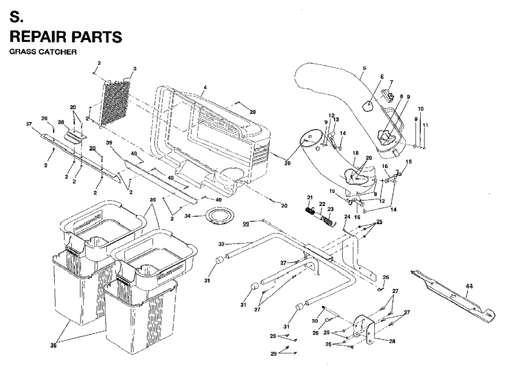Bagger Diagram and Parts List for LTH15 (954820171)(1996-01) Jonsered Lawn Tractor