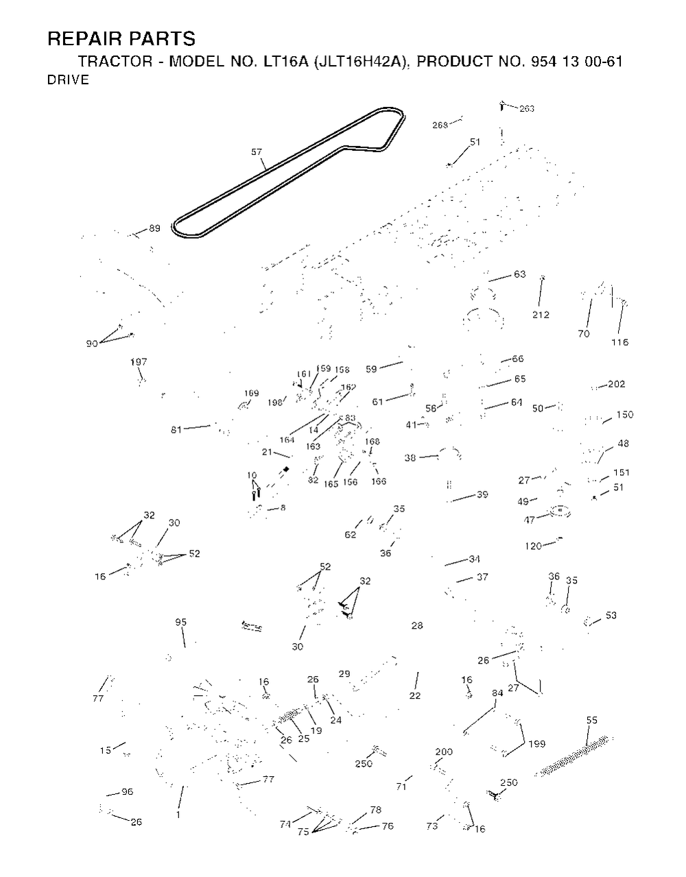 Drive Diagram and Parts List for LT16A (954130061)(2002-06) Jonsered Lawn Tractor