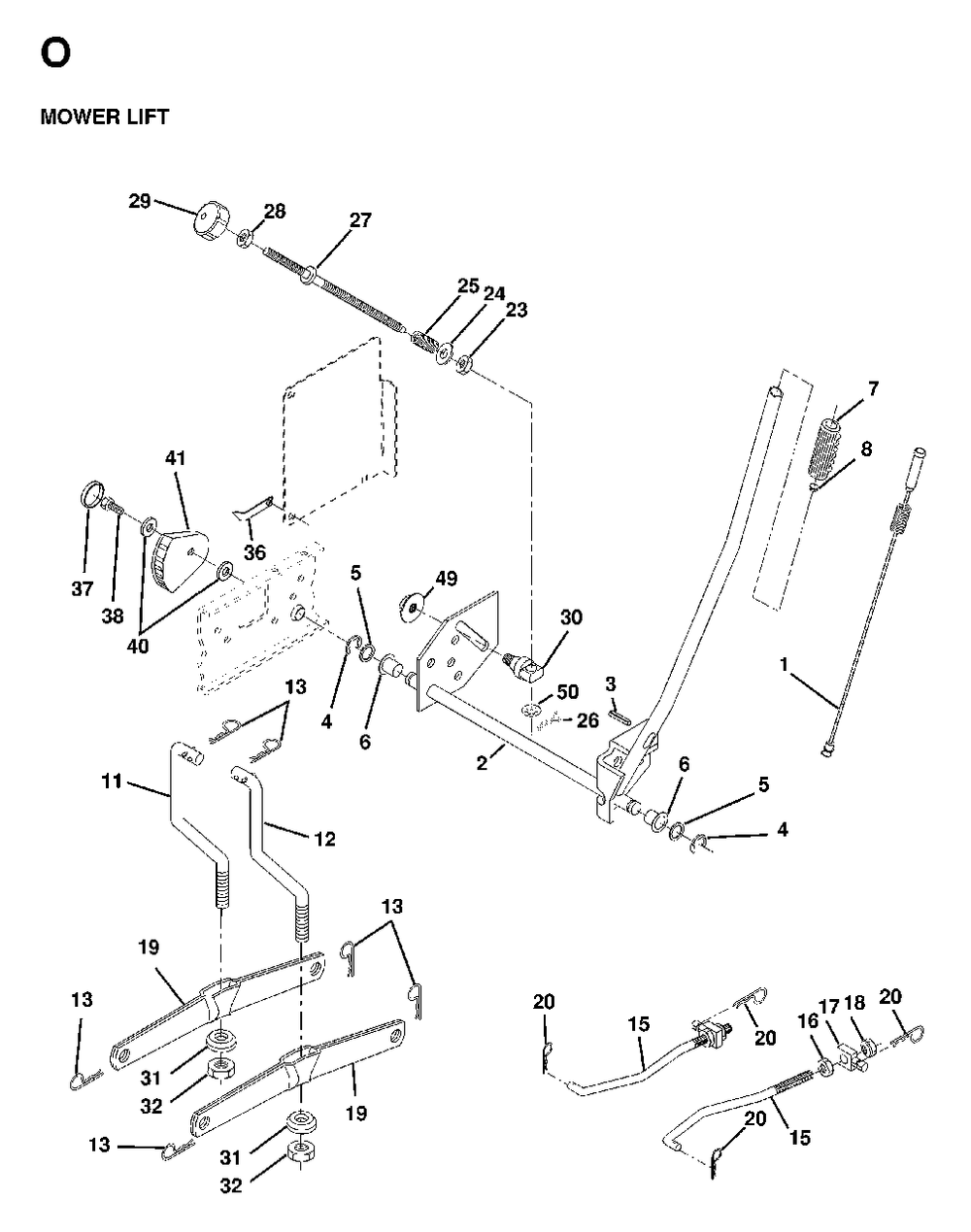Mower Lift / Deck Lift Diagram and Parts List for LTH16 1998-01 Jonsered Lawn Tractor