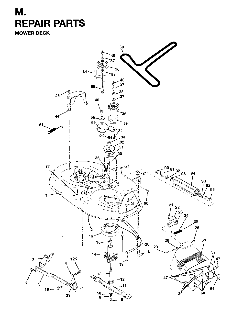Mower Deck / Cutting Deck Diagram and Parts List for LT15 (954820221)(1996-01) Jonsered Lawn Tractor