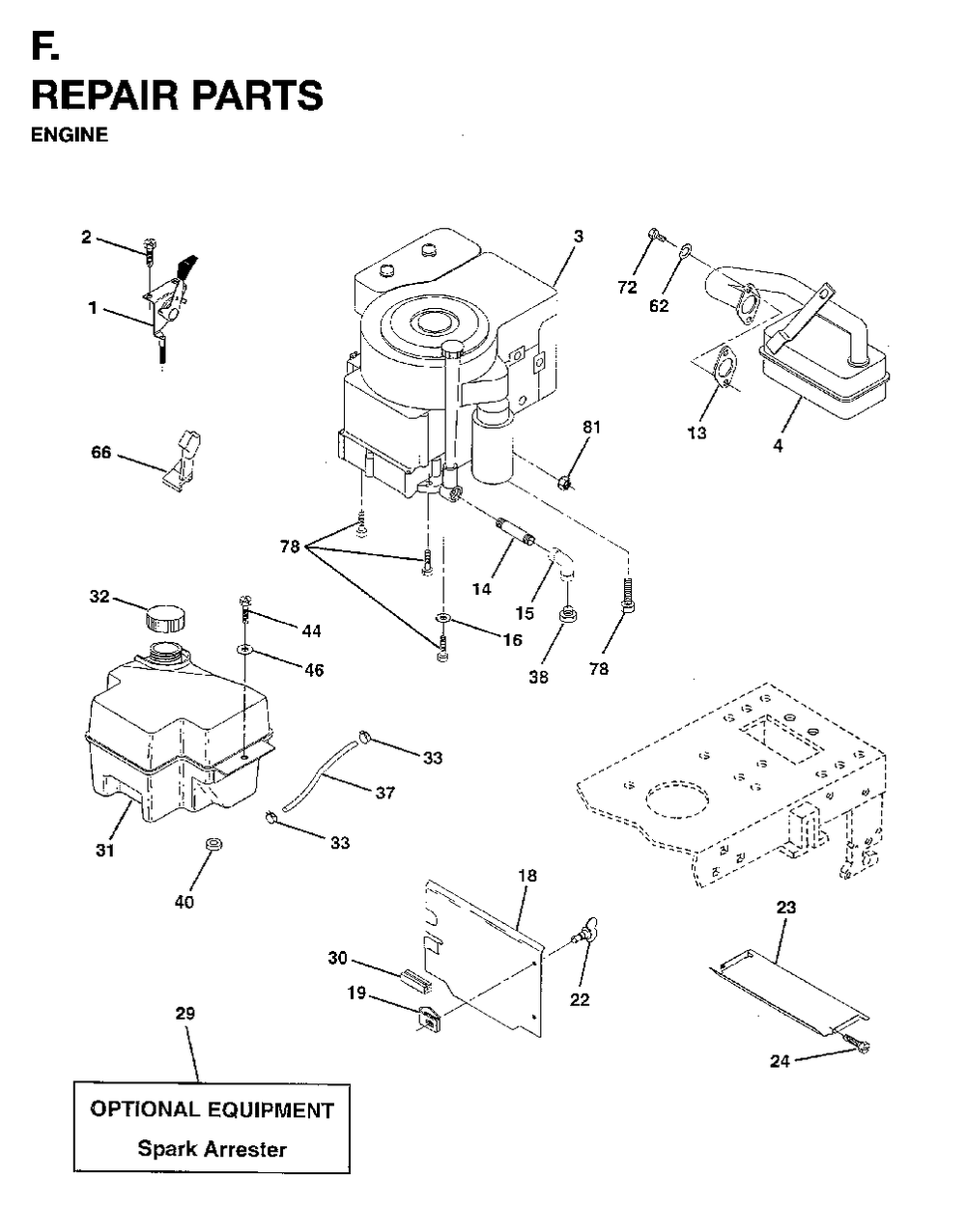 Engine Cutting Equipment Diagram and Parts List for LT15 (954820221)(1996-01) Jonsered Lawn Tractor