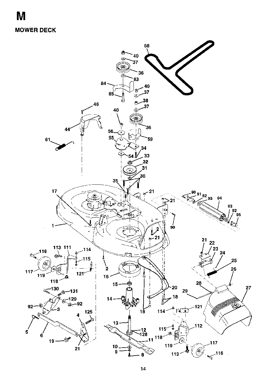 Mower Deck / Cutting Deck Diagram and Parts List for LT15 (954130003)(1997-04) Jonsered Lawn Tractor