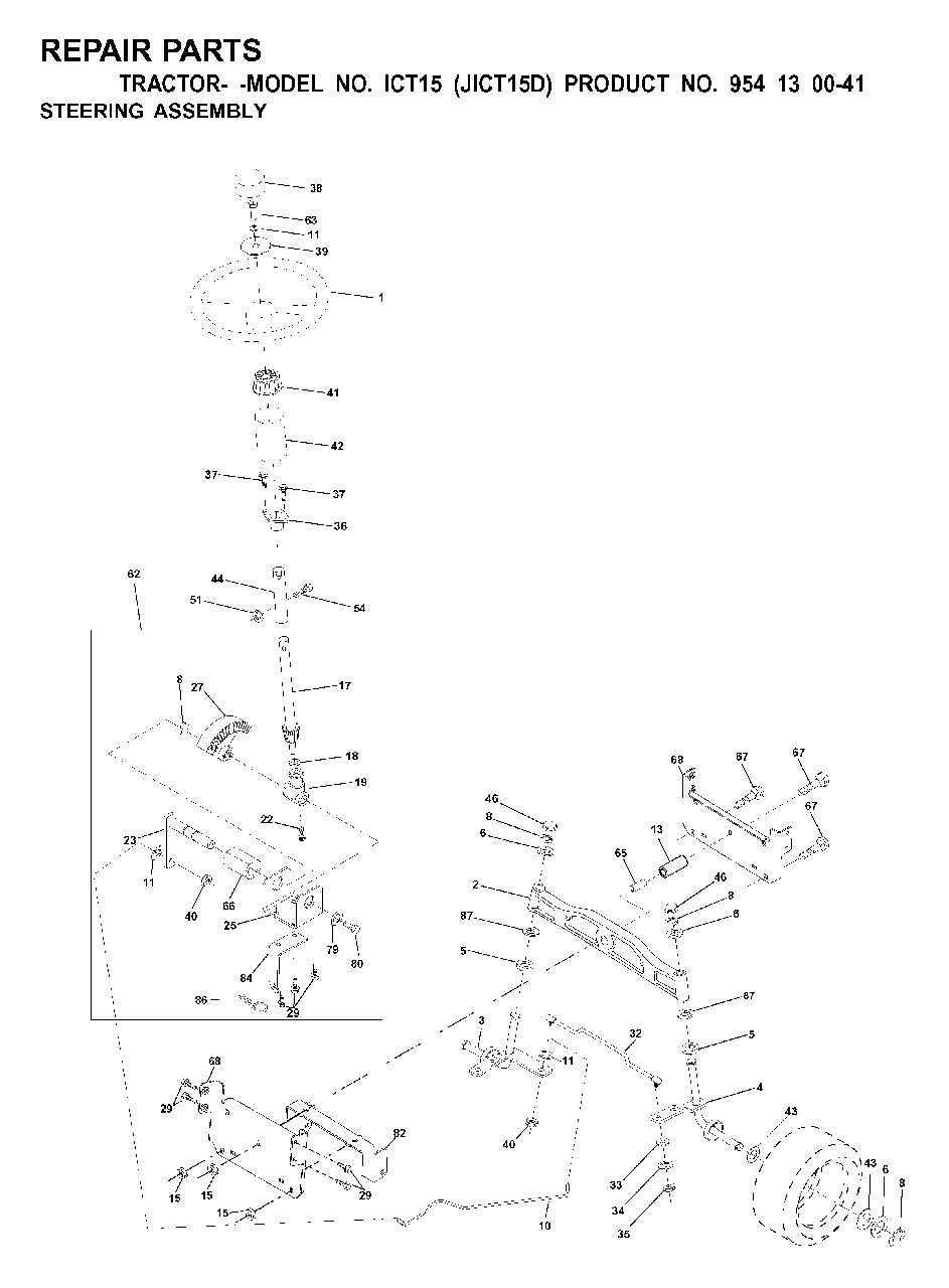 Steering Diagram and Parts List for ICT15 (954130041)(2001-01) Jonsered Lawn Tractor