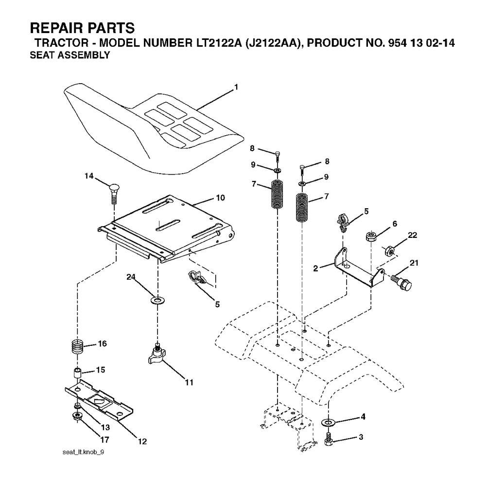 Seat Diagram and Parts List for LT2122A (954130214)(2004-01) Jonsered Lawn Tractor