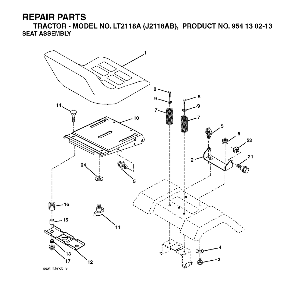 Seat Diagram and Parts List for LT2118A (954130213)(2004-06) Jonsered Lawn Tractor