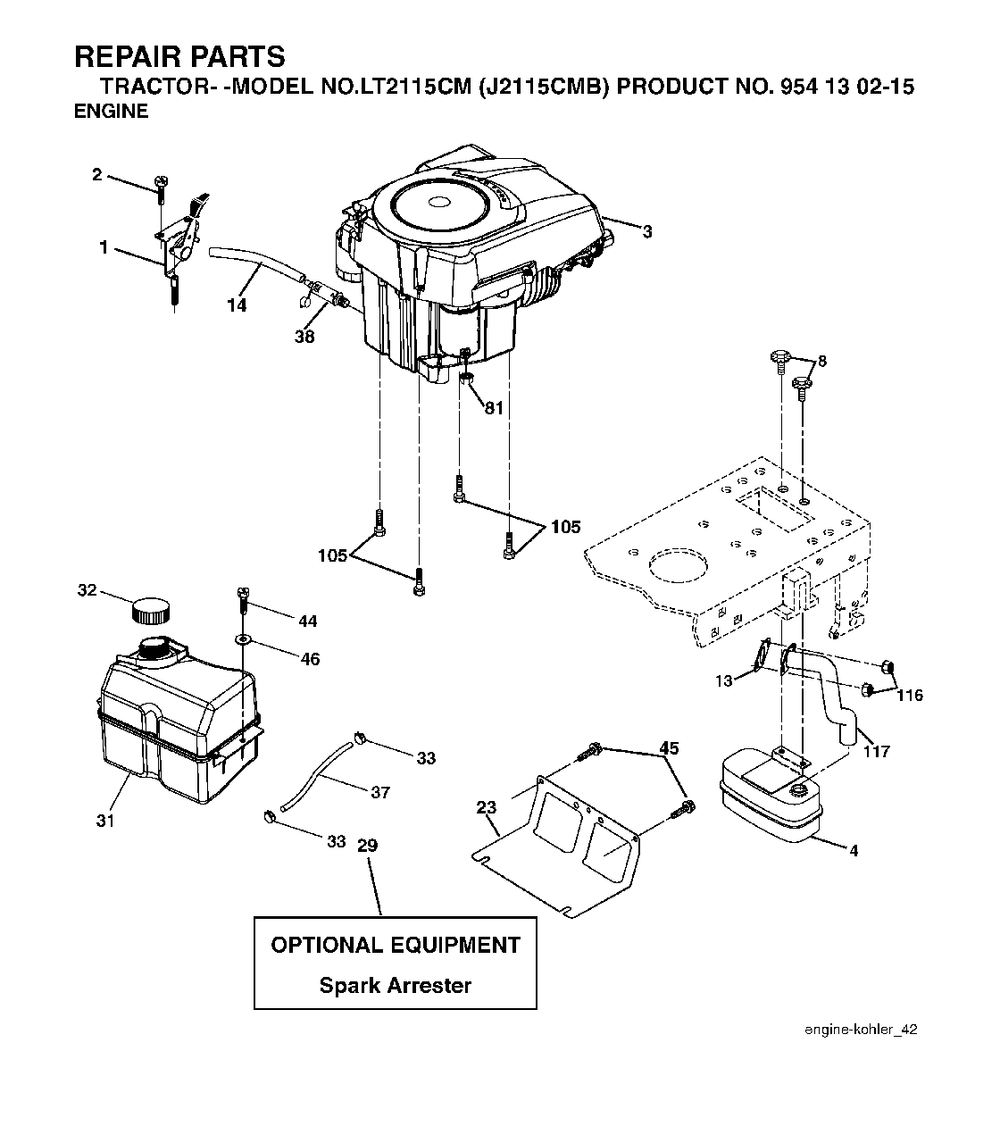 Engine Diagram and Parts List for LT2115CM (954130215)(2004-06) Jonsered Lawn Tractor