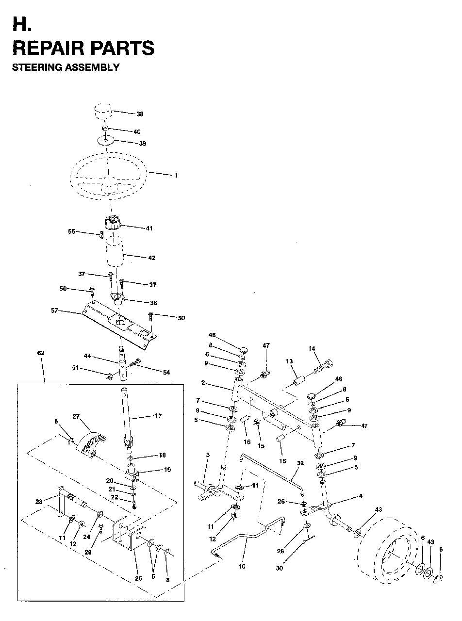 Steering Diagram and Parts List for LTH15 (954820171)(1996-01) Jonsered Lawn Tractor