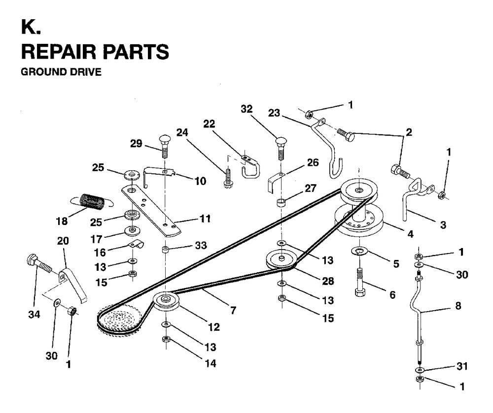 Drive Diagram and Parts List for LRH13 (954003421)(1996-01) Jonsered Lawn Tractor