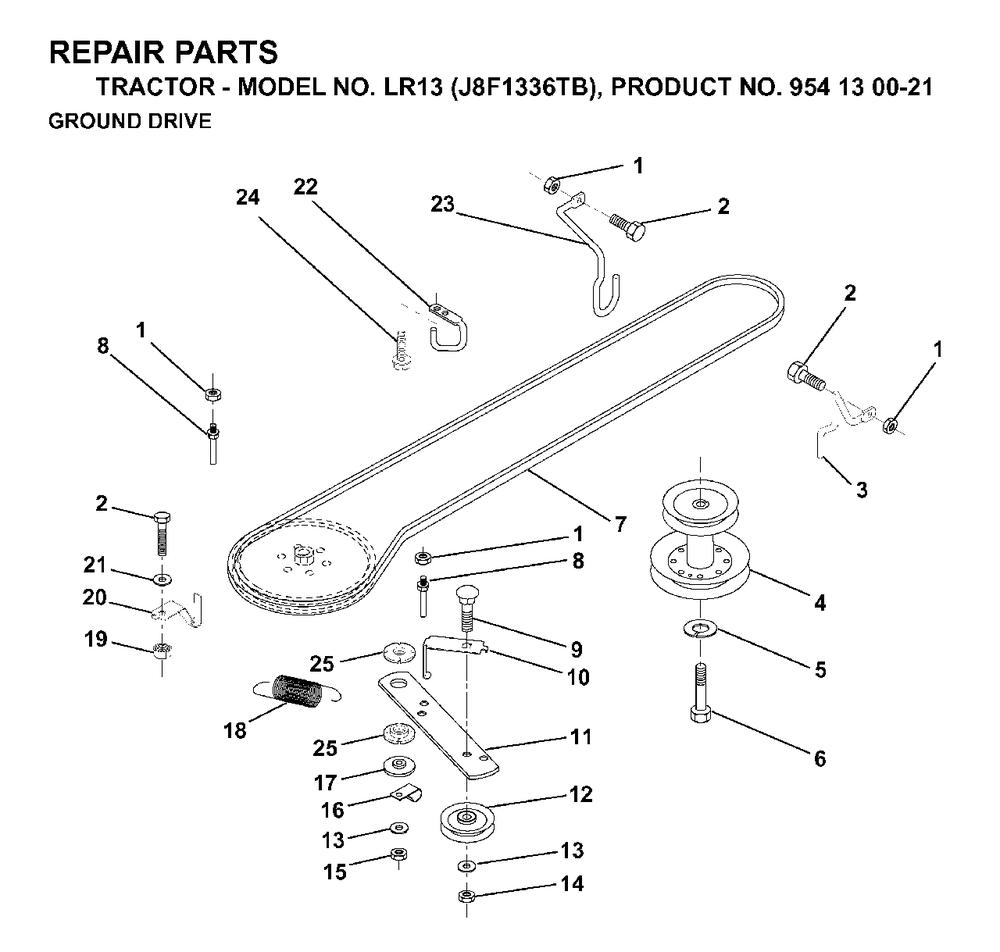 Drive Diagram and Parts List for LR13 (954130021)(1998-12) Jonsered Lawn Tractor