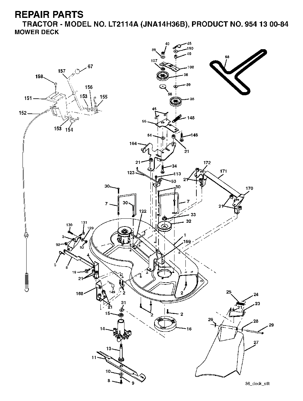 Mower Deck / Cutting Deck Diagram and Parts List for LT2114A (954130084)(2003-05) Jonsered Lawn Tractor
