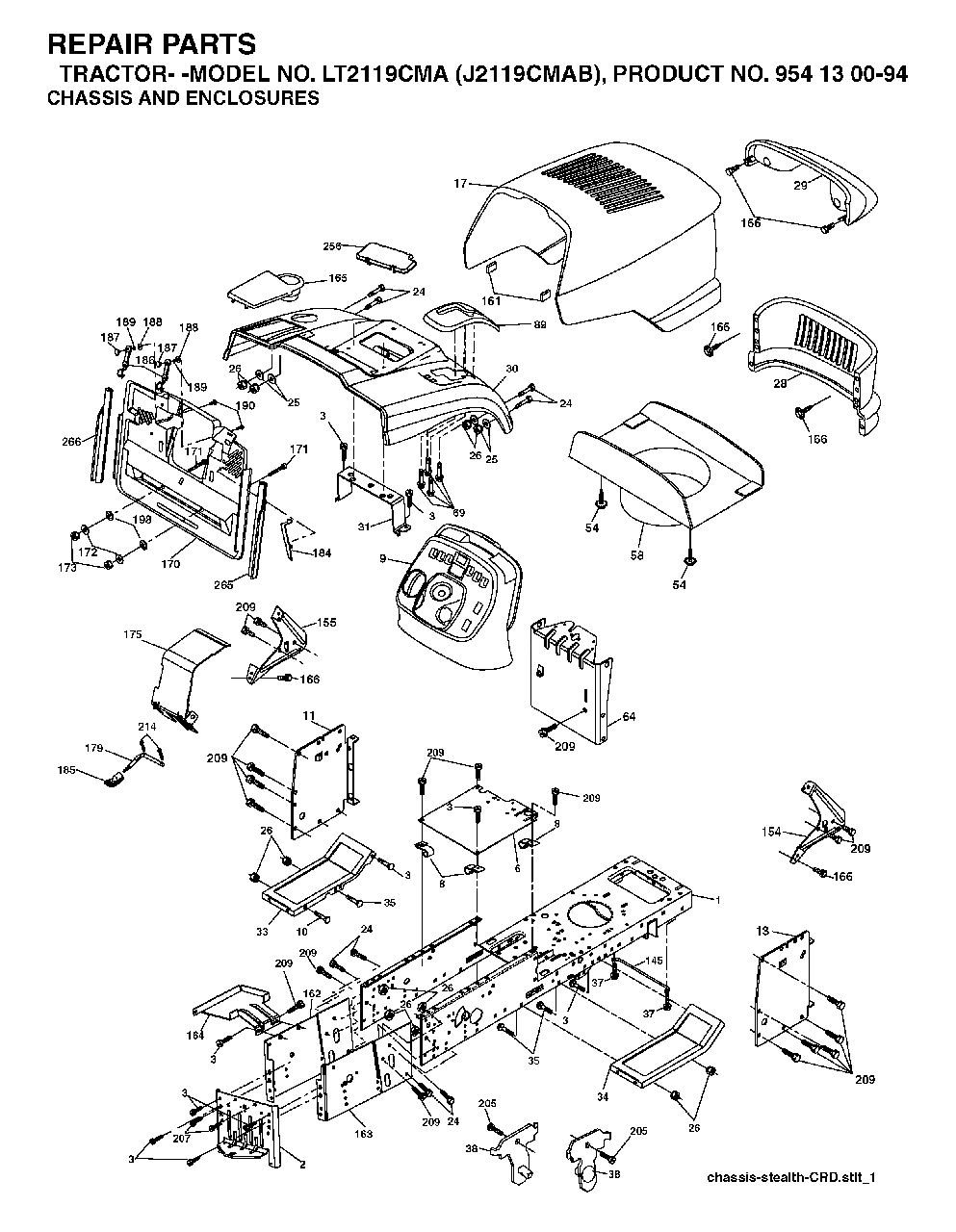 Chassis Enclosures Diagram and Parts List for LT2119CMA (954130094)(2003-05) Jonsered Lawn Tractor