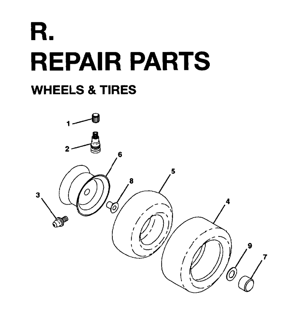 Wheels Tires Diagram and Parts List for LR12 (954003411)(1996-01) Jonsered Lawn Tractor