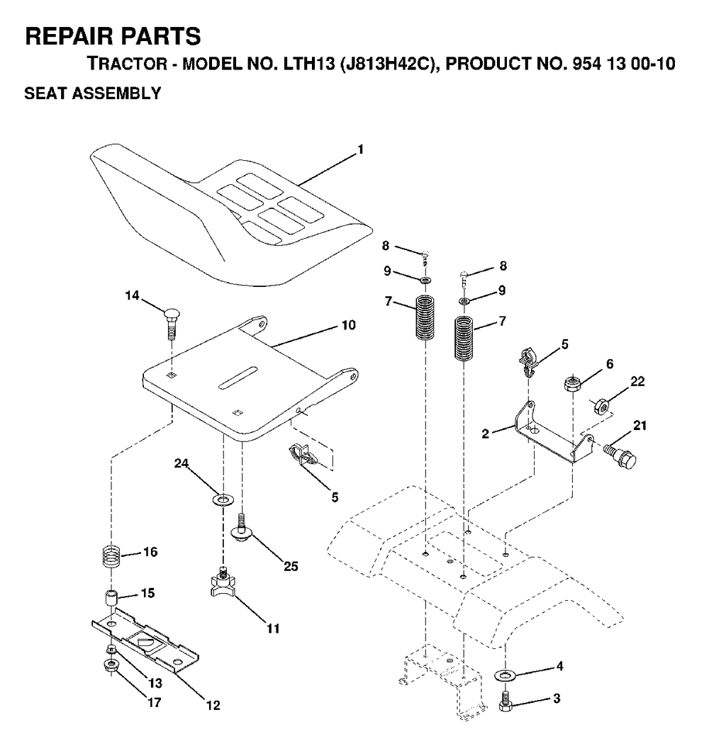 Seat Diagram and Parts List for LTH13 (954130010)(1998-12) Jonsered Lawn Tractor
