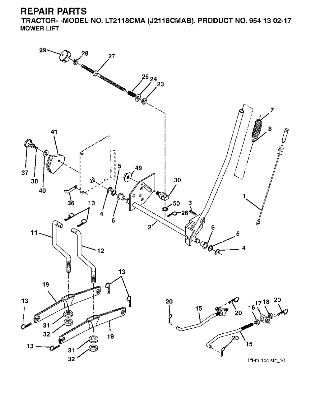 Mower Lift / Deck Lift Diagram and Parts List for LT2118CMA (954130217-B)(2004-06) Jonsered Lawn Tractor