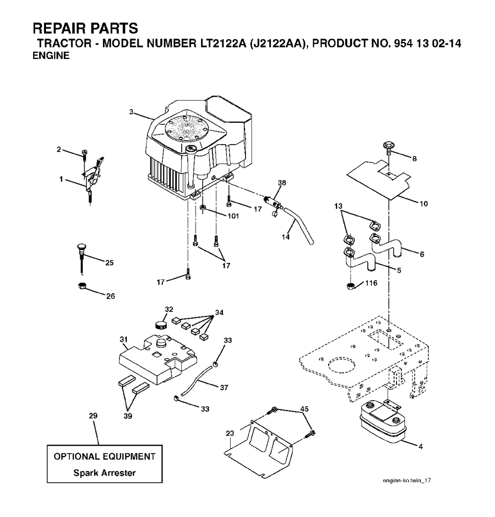Engine Diagram and Parts List for LT2122A (954130214)(2004-01) Jonsered Lawn Tractor