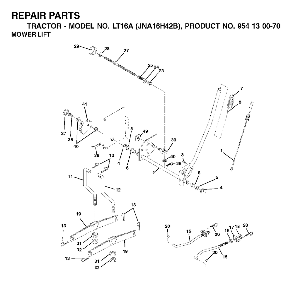 Mower Lift / Deck Lift Diagram and Parts List for LT16A (954130070)(2003-01) Jonsered Lawn Tractor