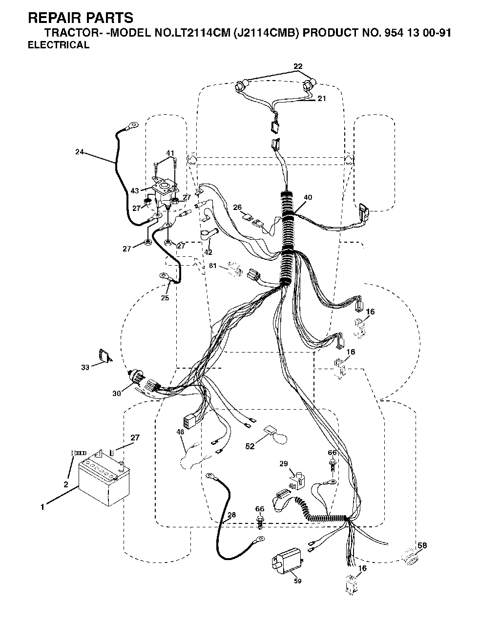 Electrical Diagram and Parts List for LT2114CM (954130091)(2003-05) Jonsered Lawn Tractor