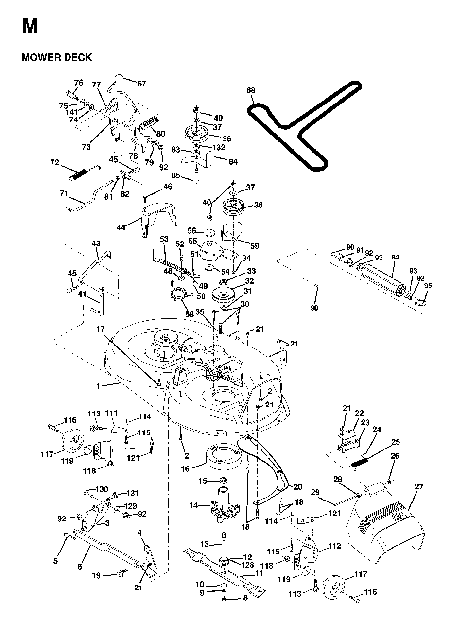 Mower Deck / Cutting Deck Diagram and Parts List for LTH13 1998-01 Jonsered Lawn Tractor