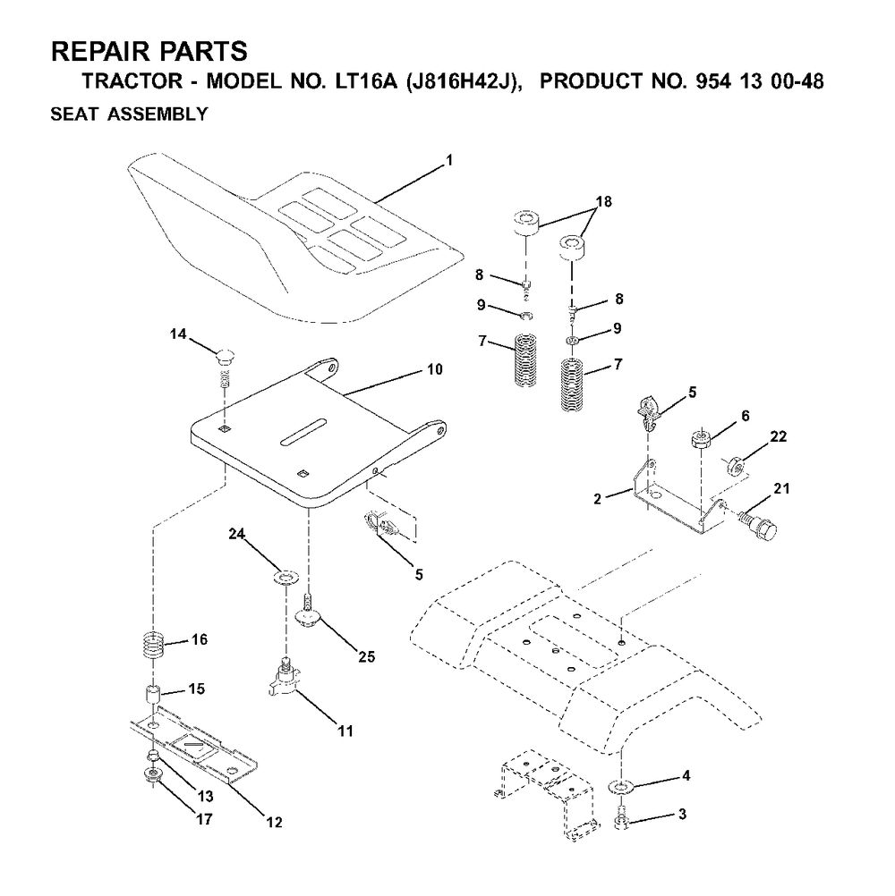Seat Diagram and Parts List for LT16A (954130048)(2001-02) Jonsered Lawn Tractor