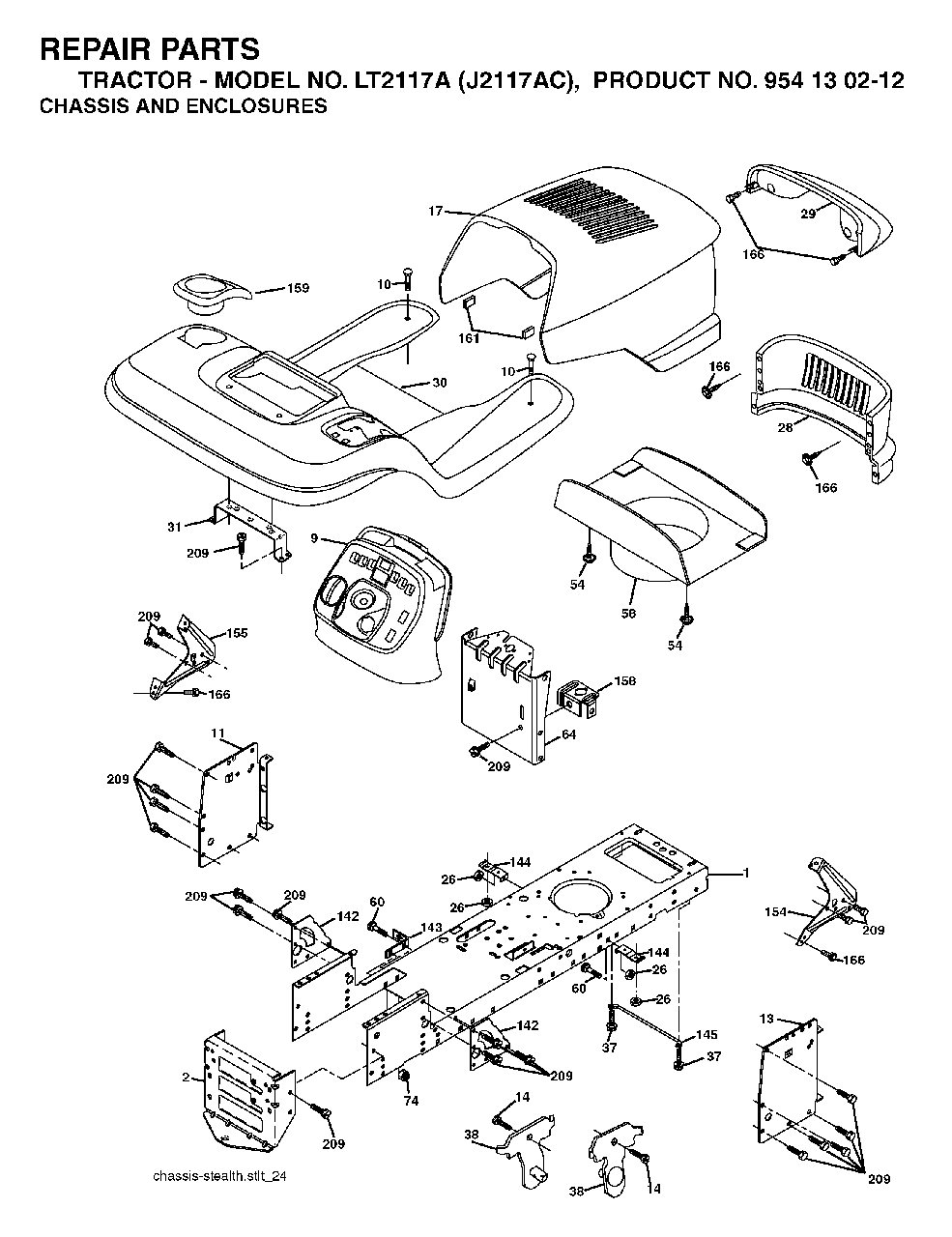 Chassis Enclosures Diagram and Parts List for LT2117A (954130212)(2004-06) Jonsered Lawn Tractor