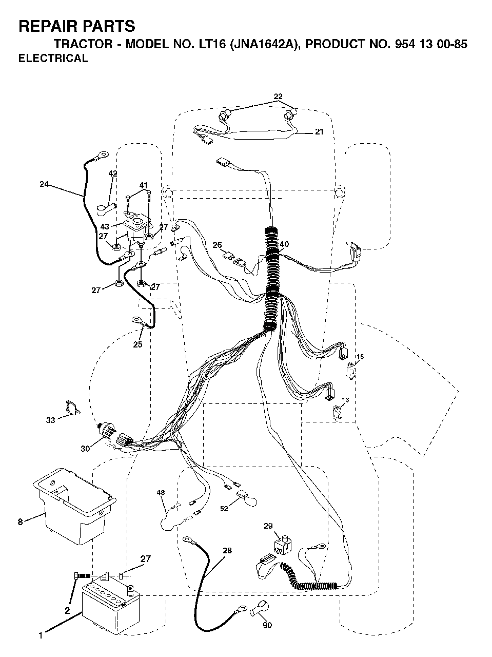 Electrical Diagram and Parts List for LT16 (954130085)(2003-01) Jonsered Lawn Tractor