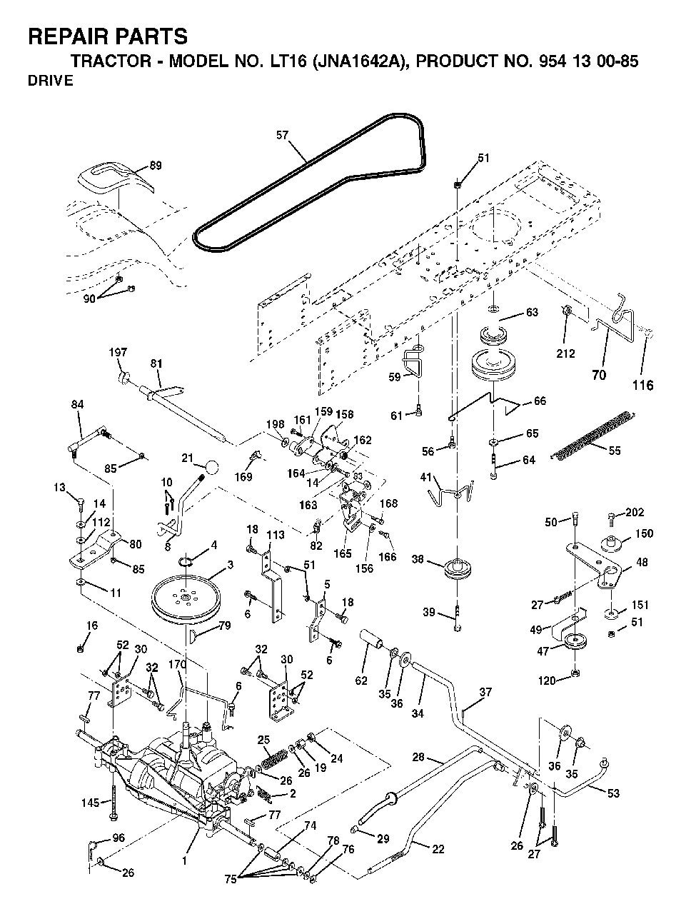 Drive Diagram and Parts List for LT16 (954130085)(2003-01) Jonsered Lawn Tractor