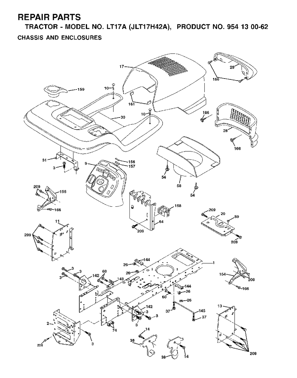 Chassis Enclosures Diagram and Parts List for LT17A (954130062)(2002-06) Jonsered Lawn Tractor