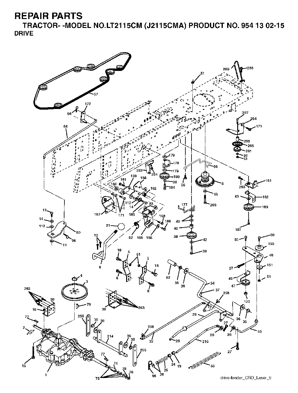 Drive Diagram and Parts List for LT2115CM (954130215)(2004-01) Jonsered Lawn Tractor