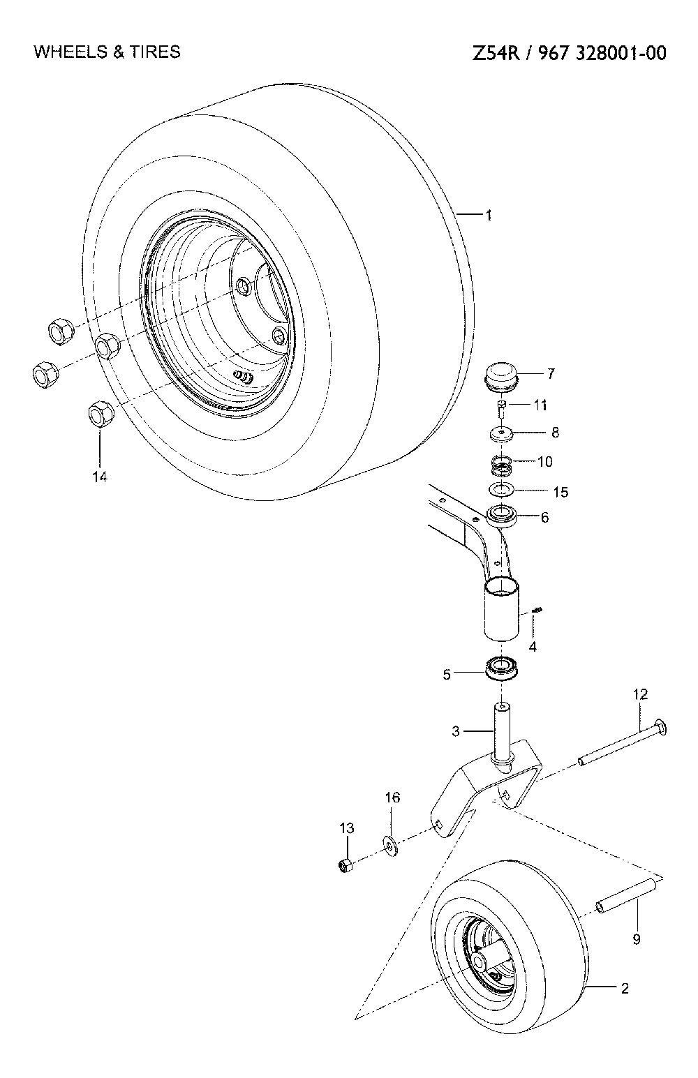 Wheels & tires Diagram and Parts List for 967328001-00  Jonsered Lawn Mower