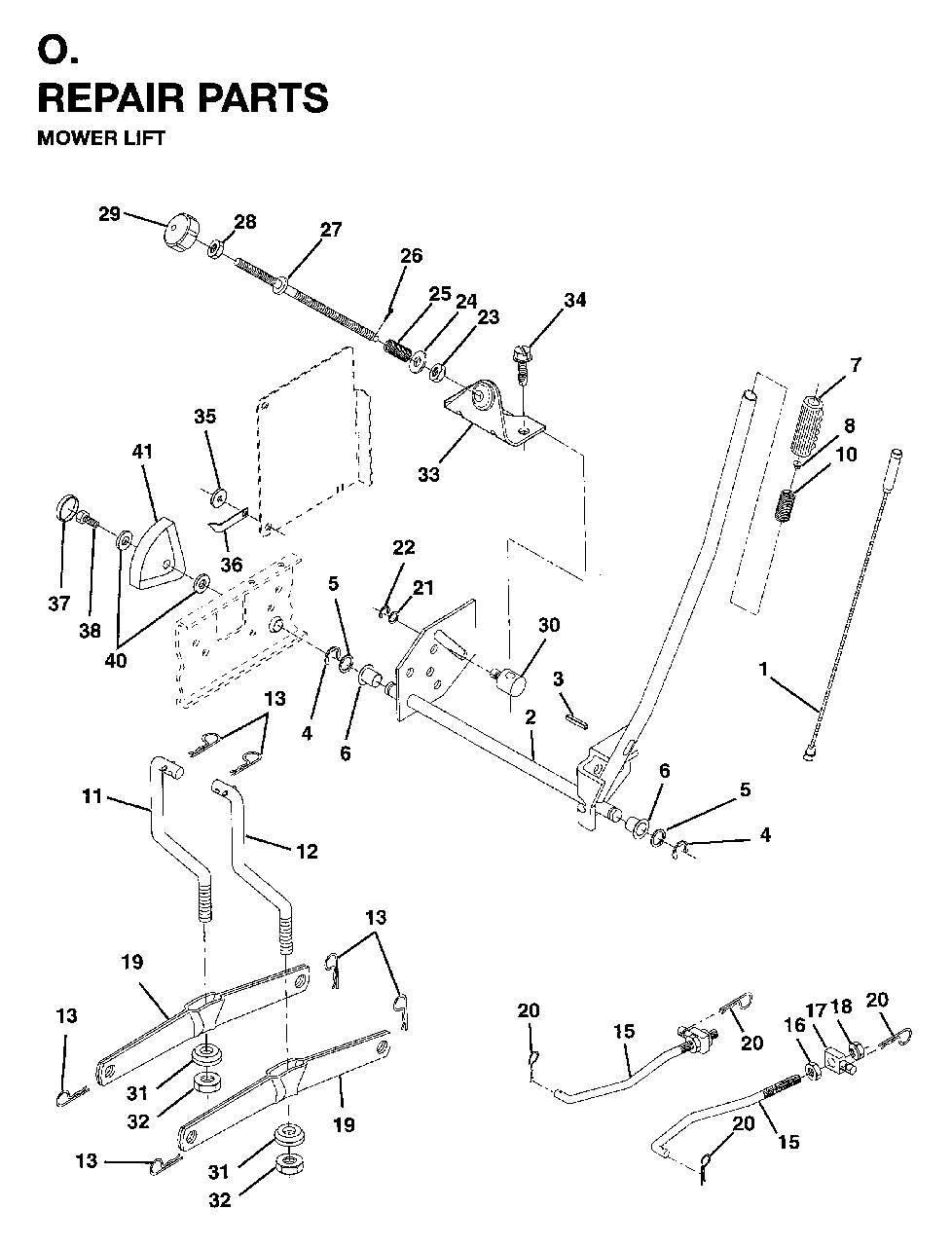 Mower Lift / Deck Lift Diagram and Parts List for LTH15 (954820171)(1996-01) Jonsered Lawn Tractor