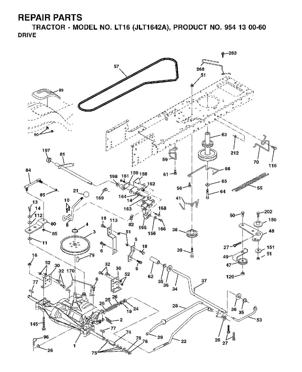 Drive Diagram and Parts List for LT16 (954130060-A)(2002-06) Jonsered Lawn Tractor