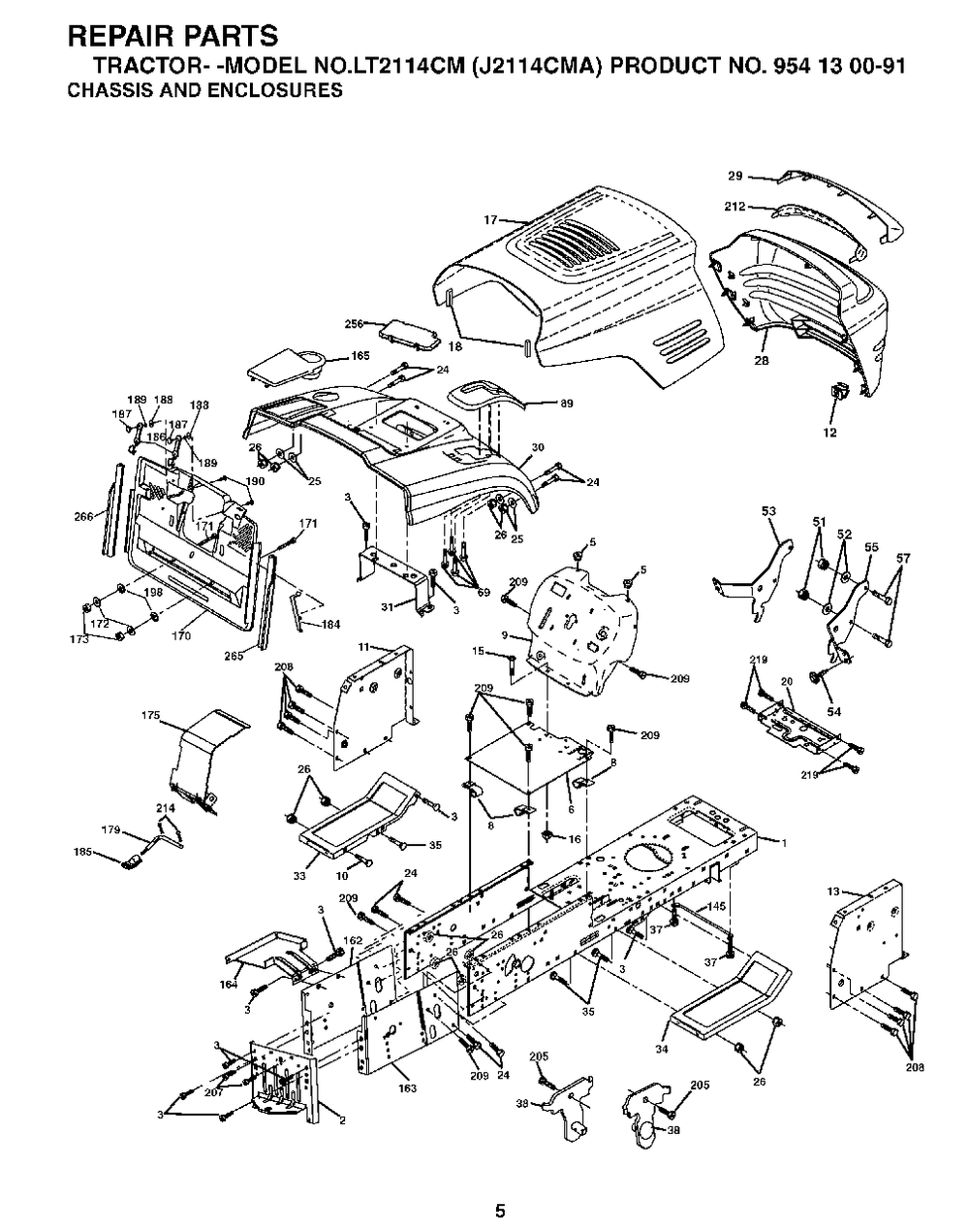 Chassis Enclosures Diagram and Parts List for LT2114CM (954130091)(2003-01) Jonsered Lawn Tractor