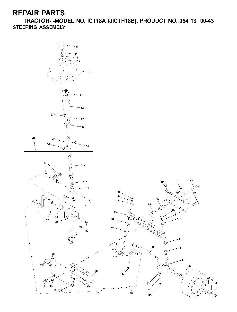 Steering Diagram and Parts List for ICT18A (954130043-B)(2001-02) Jonsered Lawn Tractor