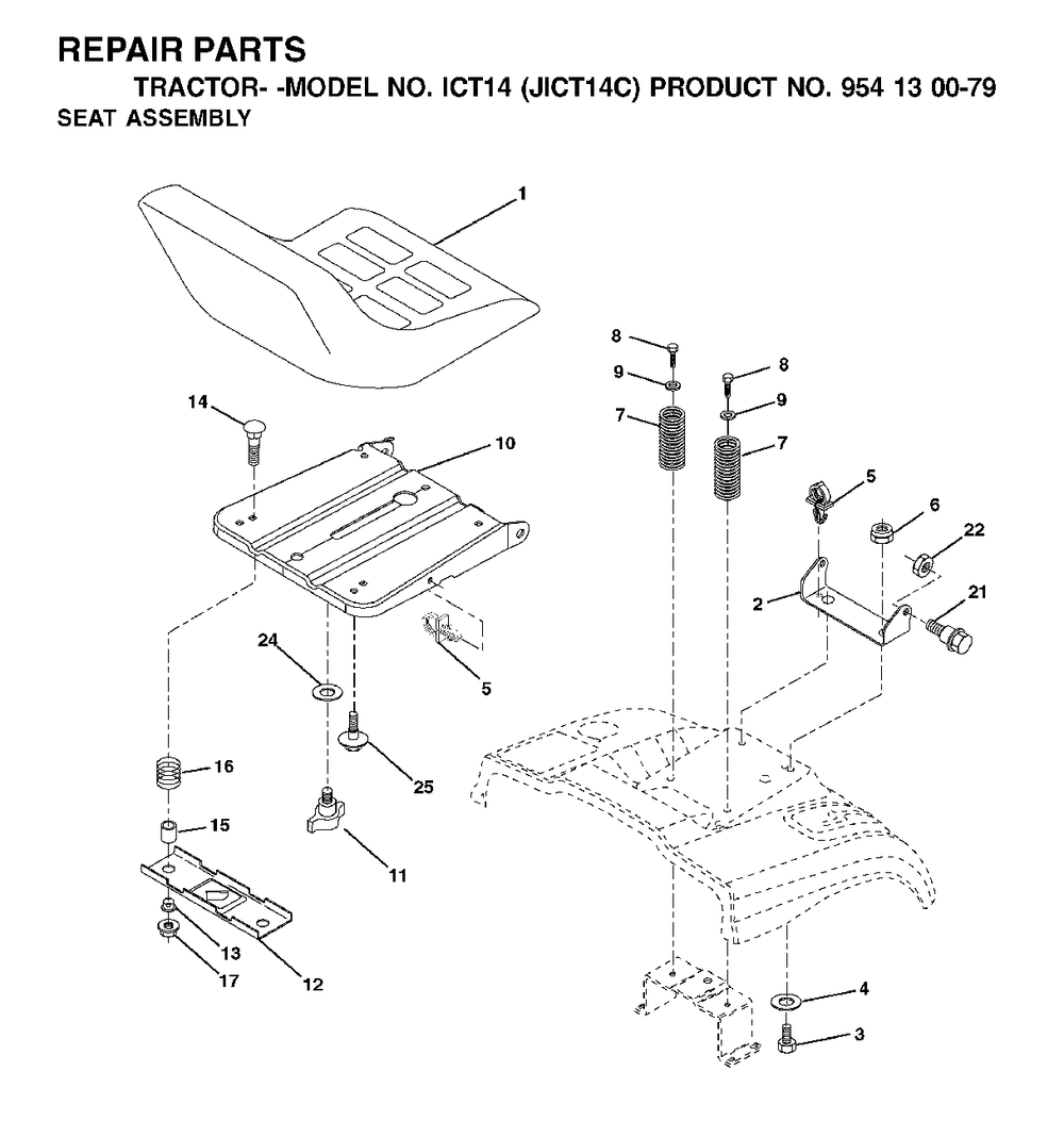Seat Diagram and Parts List for ICT14 (954130079)(2002-06) Jonsered Lawn Tractor