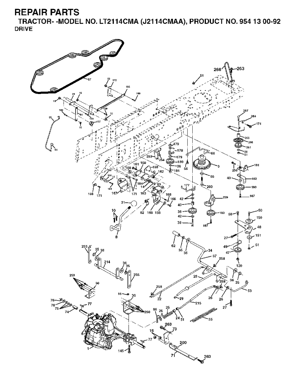 Drive Diagram and Parts List for LT2114CMA (954130092-A)(2003-01) Jonsered Lawn Tractor