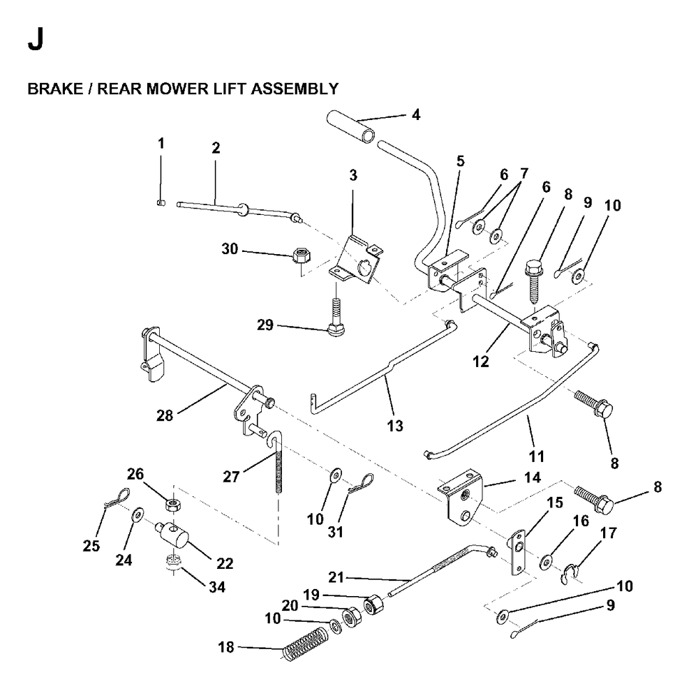 Brake / Rear Mower Lift Diagram and Parts List for LR13 (954130013)(1998-01) Jonsered Lawn Tractor