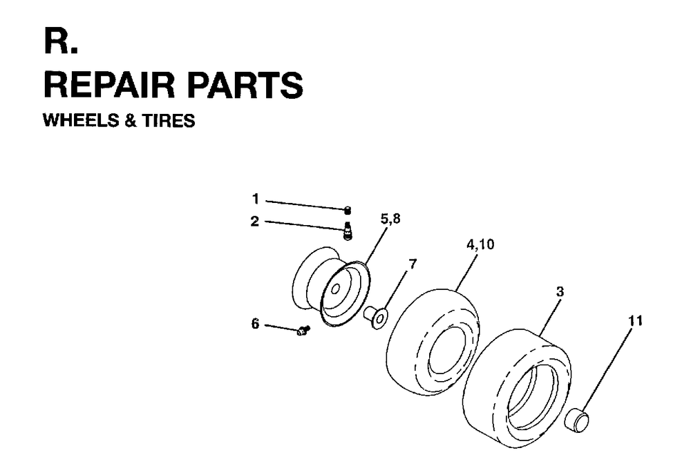 Wheels Tires Diagram and Parts List for LT15 (954820221)(1996-01) Jonsered Lawn Tractor