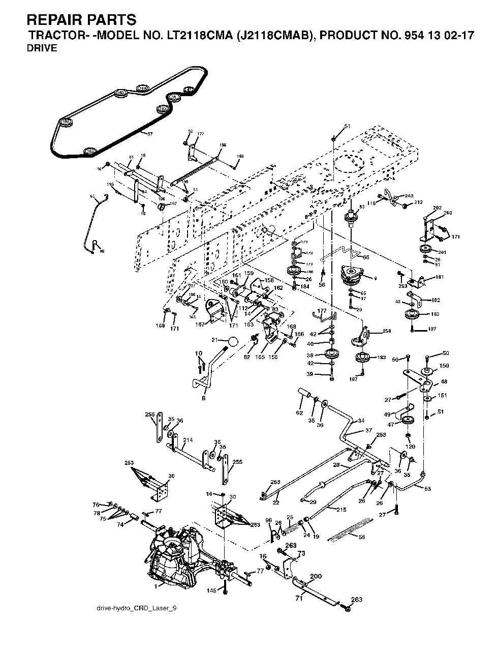 Drive Diagram and Parts List for LT2118CMA (954130217-B)(2004-06) Jonsered Lawn Tractor
