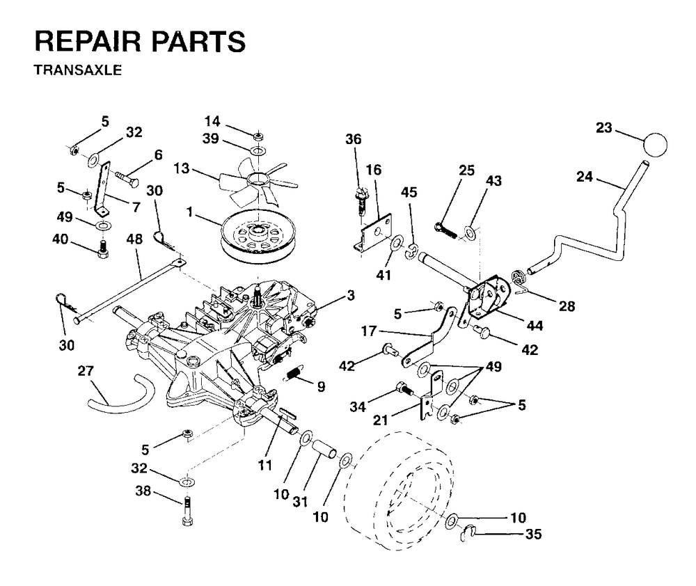 Transmission Diagram and Parts List for LRH13 1995-01 Jonsered Lawn Tractor
