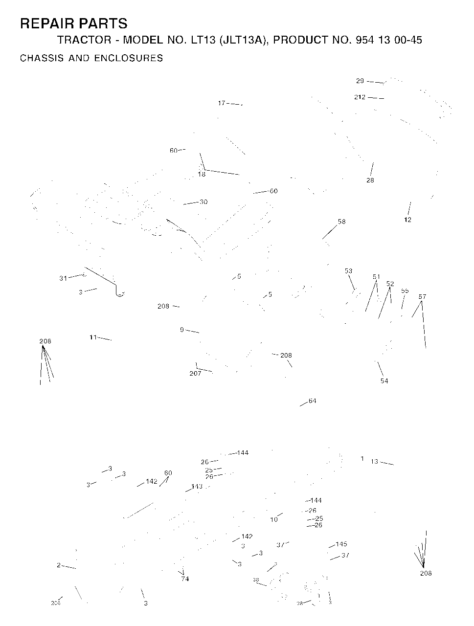 Chassis Enclosures Diagram and Parts List for LT13 (954130045)(2001-01) Jonsered Lawn Tractor