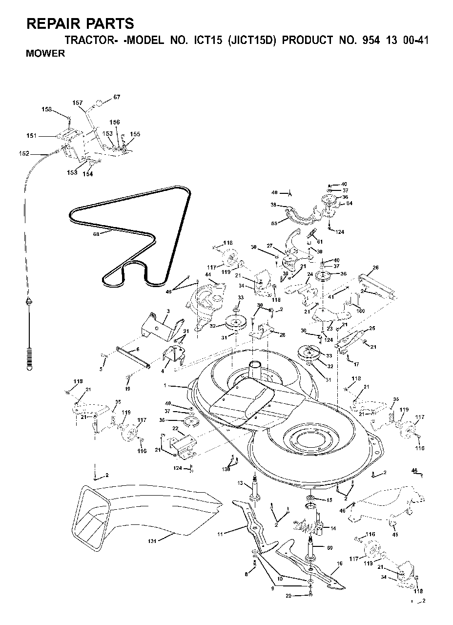 Mower Deck / Cutting Deck Diagram and Parts List for ICT15 (954130041)(2001-01) Jonsered Lawn Tractor