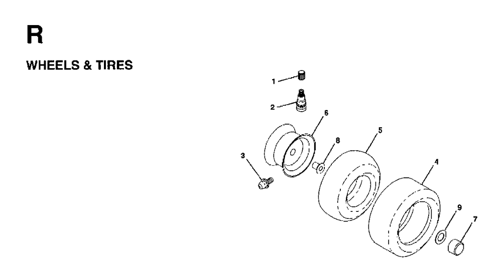 Wheels Tires Diagram and Parts List for LR11 (954130002)(1997-04) Jonsered Lawn Tractor