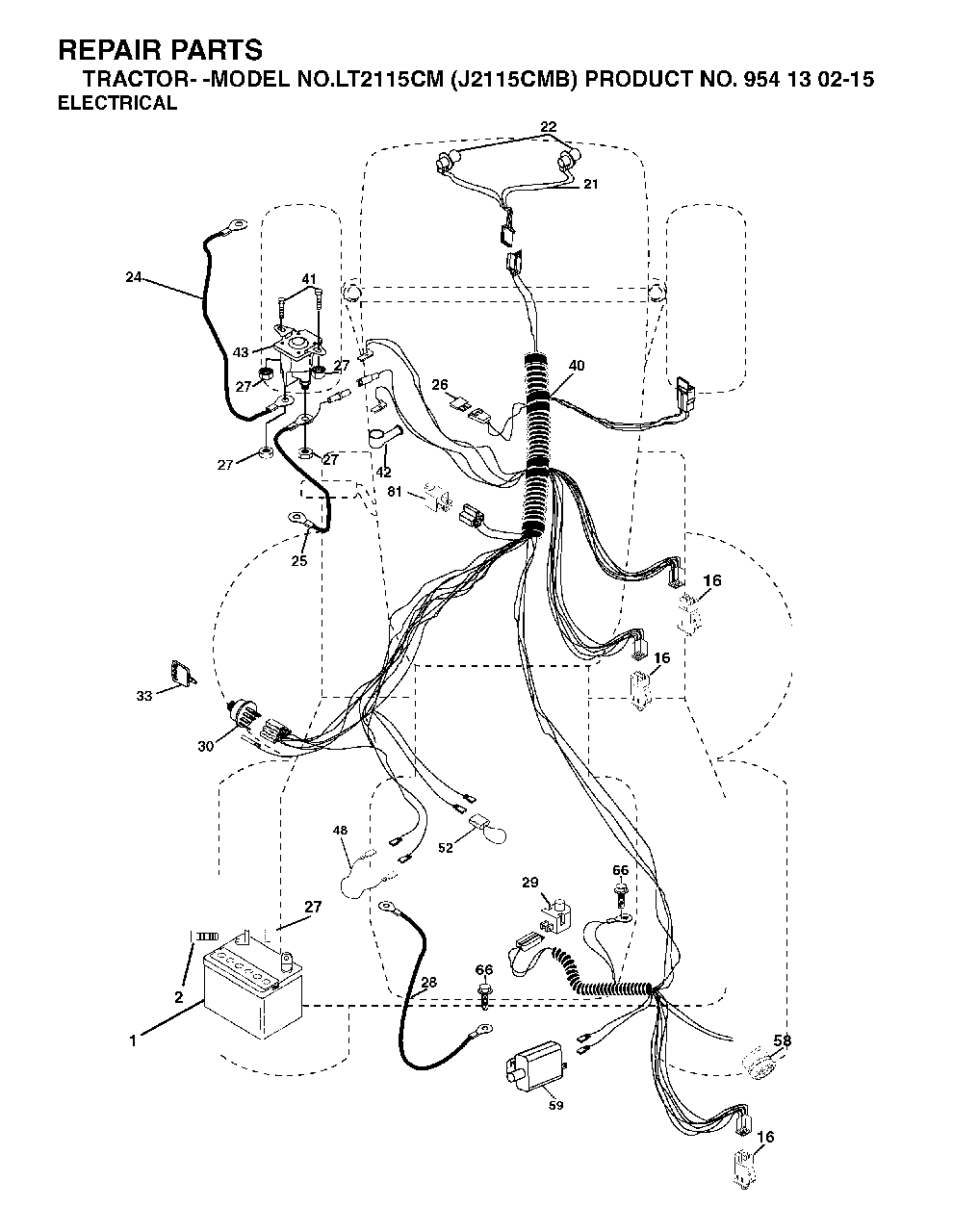 Electrical Diagram and Parts List for LT2115CM (954130215)(2004-06) Jonsered Lawn Tractor