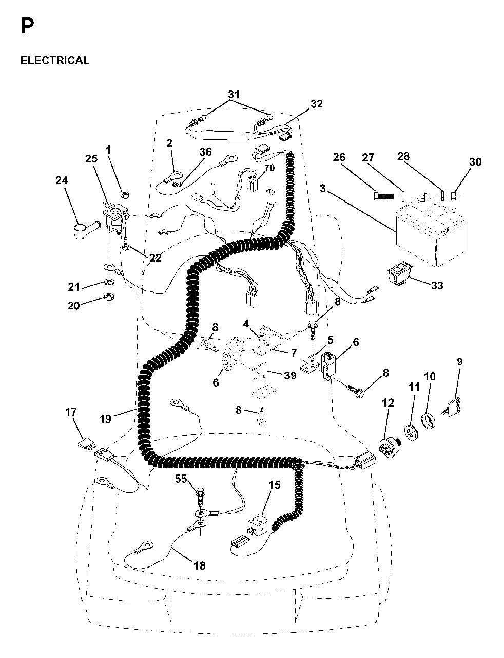 Electrical Diagram and Parts List for LR13 (954130013)(1998-01) Jonsered Lawn Tractor