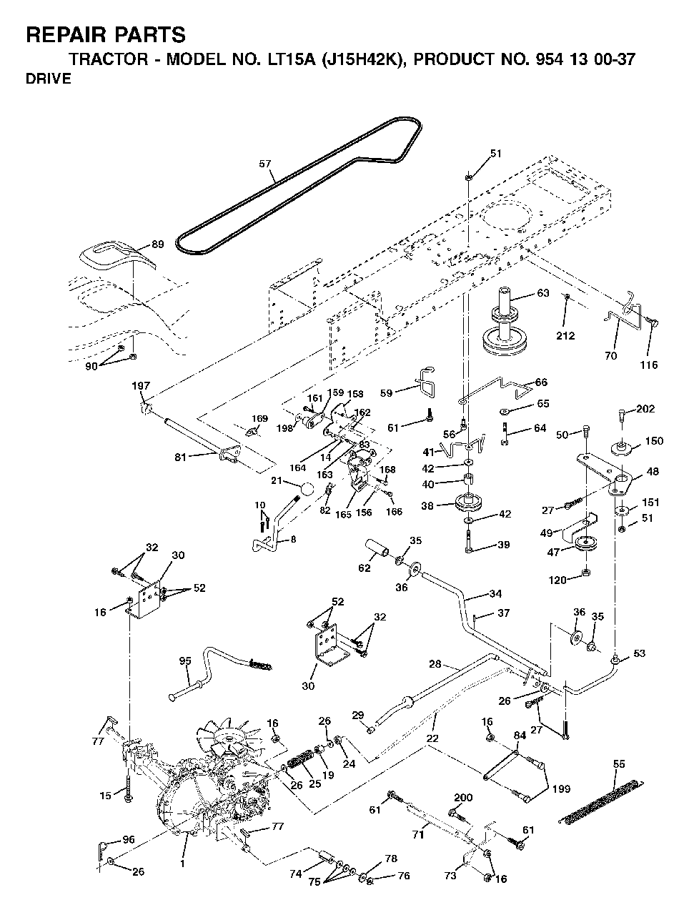 Drive Diagram and Parts List for LT15A (954130037-K)(2001-09) Jonsered Lawn Tractor